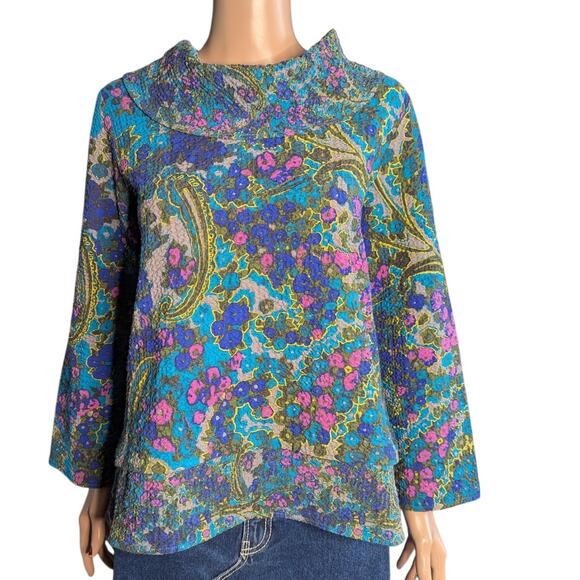 Habitat Clothes to Live In Size S Crinkle Crepe Drape Collar Pullover Top Floral - Picture 1 of 9